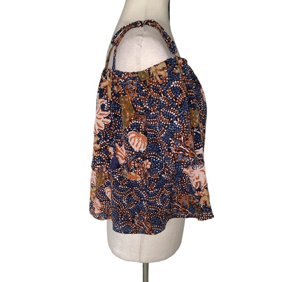 Madewell Silk Cold Shoulder Tie Tassel Straps Sea Floral Crop Top - M - Picture 7 of 15